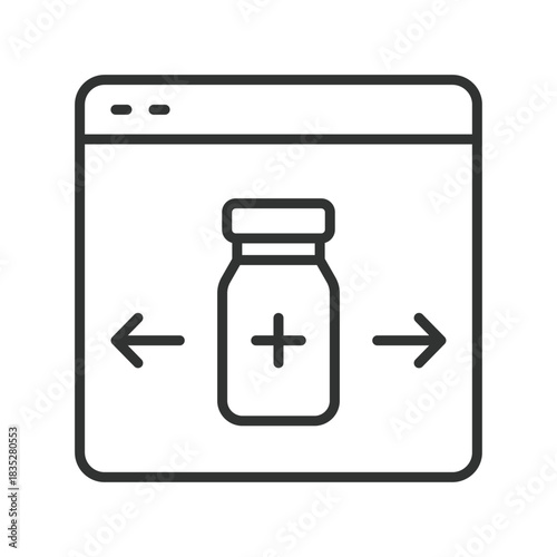 Online medical drug, icon in line design. online medical drug, digital healthcare, browser window on white background vector. Online medical drug editable stroke icon