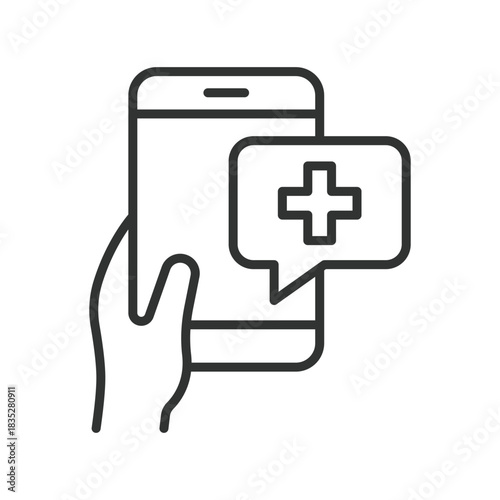 Mobile health consultation, icon in line design. mobile health consultation, digital healthcare, smartphone on white background vector. Mobile health consultation editable stroke icon