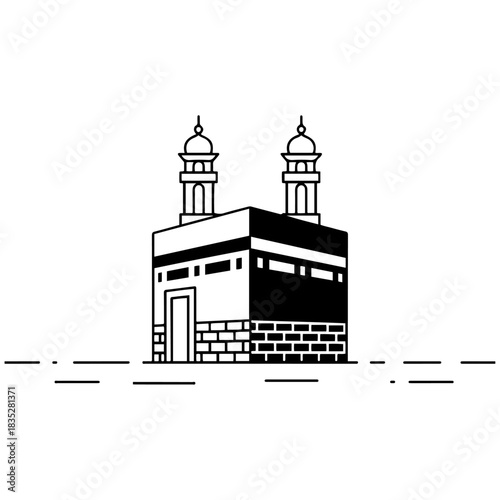 Minimalist Line Art Mosque and Crescent Moon for Islamic Celebrations