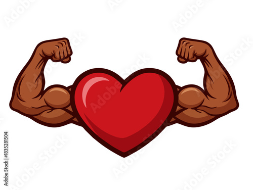 Strong Heart and Biceps Cartoon: Cardiovascular Health and Fitness