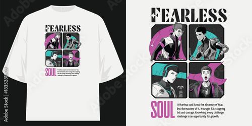 fearless soul four panel anime comic style graphic tee shirt illustration cyberpunk pop art vector artwork t shirt design vector illustration artwork
