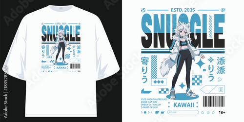 urban anime character graphic tee shirt design with japanese text yorisou aesthetic illustration street fashion vector artwork t shirt design vector illustration artwork

