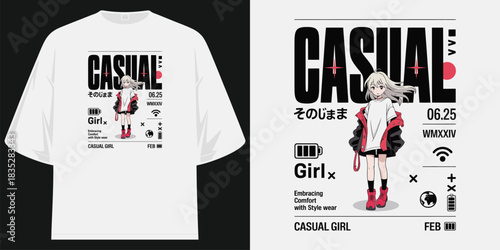 urban casual girl anime character street fashion graphic tee shirt wmxxiv illustration vector artwork t shirt design vector illustration artwork
