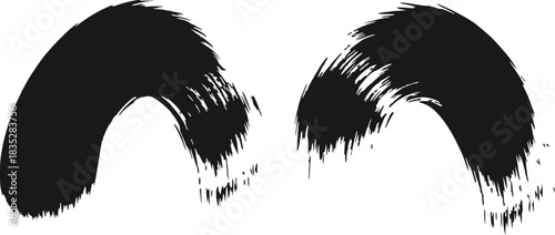 Two Black Ink Brush Strokes Forming Arch Shapes Isolated on Transparent Background