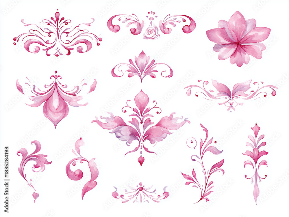 Obraz premium PNG Elegant pink decorative elements, element set on transparent background