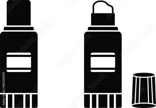 Black and white illustration of two correction fluid bottles with cap