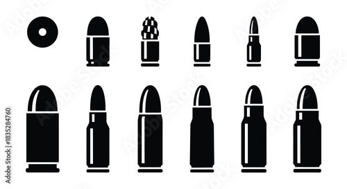 A collection of various black bullet silhouettes arranged in a grid pattern