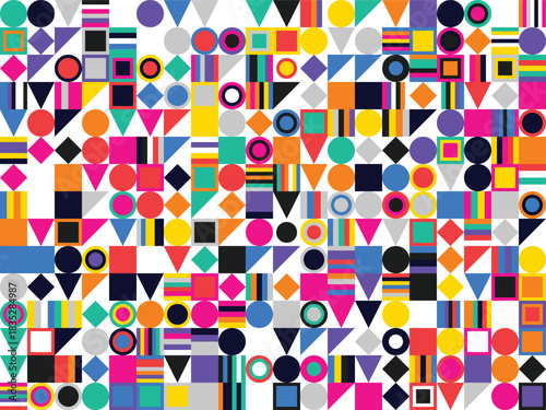Seamless Bold Colorful Geometric Vector Pattern Background in Abstract Grid Arrangement