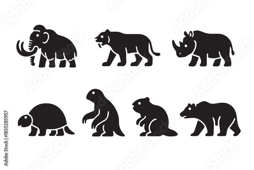 Prehistoric and Extinct Mammal Animal Icon Set - Dinosaur Age Creatures