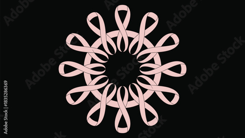 Elegant breast cancer awareness ribbon circle, show your support with this simple yet meaningful design on a black background for October campaigns