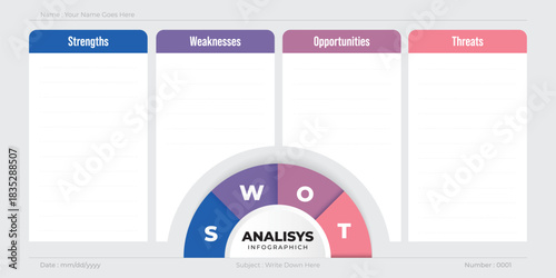 SWOT business infographic, with semicircle diagram, presentation, corporate, vector illustration