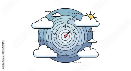 Conceptual illustration of atmospheric pressure monitoring with clouds and sunshine indicator