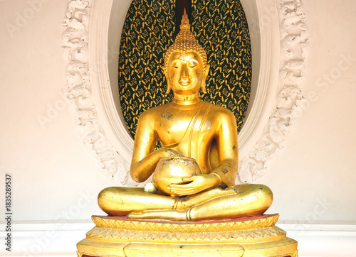 The Golden Buddha statue is a sacred symbol of Buddhism and  general attraction in peaceful Thailand.  