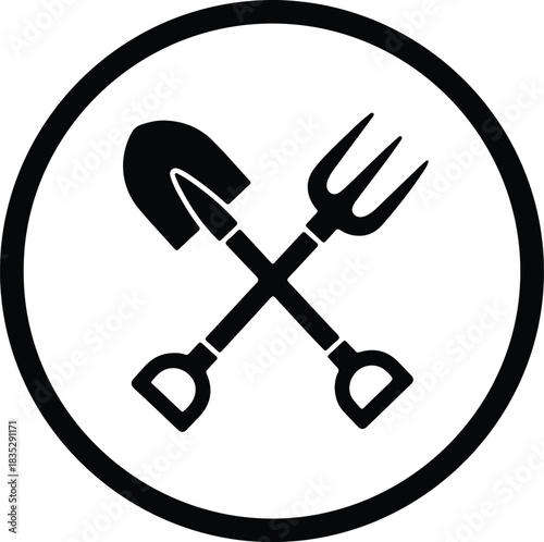 Silhouette crossed shovel and pitchfork garden equipment vector Illustrator