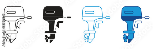 Boat Engine icon set, isolated on white background. Vector illustration.