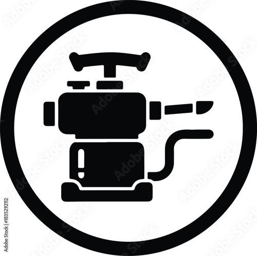 Silhouette portable flame thrower in black circle vector Illustrator