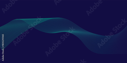 Abstract glowing wave lines on dark blue background. Dynamic wave pattern. Modern flowing wavy lines. Futuristic technology concept. Suit for banner, poster, cover, brochure, flyer, website