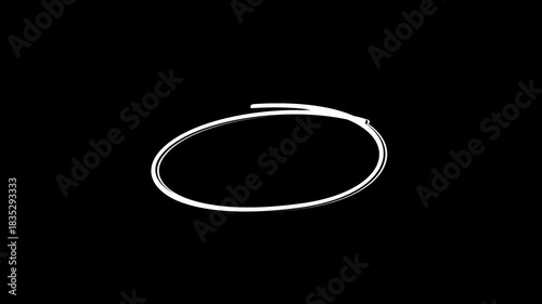 Hand-drawn circle highlight animation video. White marker circle, oval scribble frame, sketchy highlight loop, handwritten round stroke, annotation circle effect with transparent alpha background