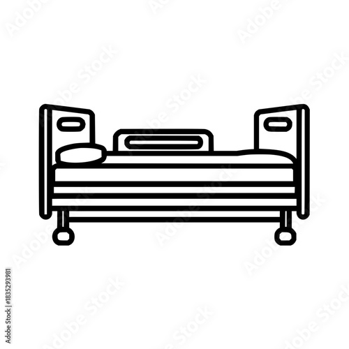 Hospital bed outline vector illustration for medical equipment and healthcare furniture design projects use