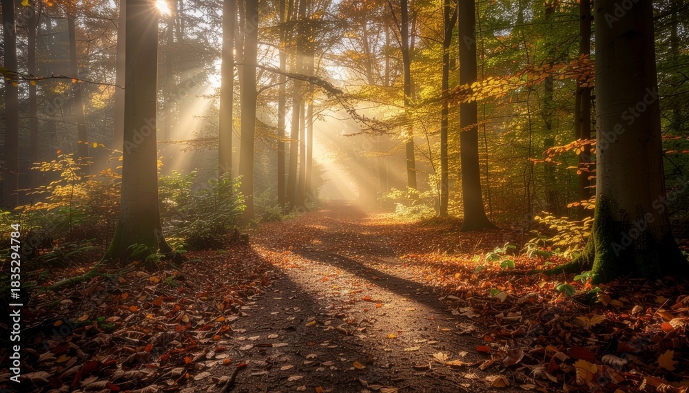 Obraz premium Realistic Autumn Forest Path Aesthetic 