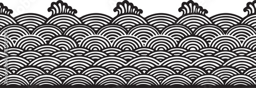Traditional japanese seigaiha wave pattern with stylized trees