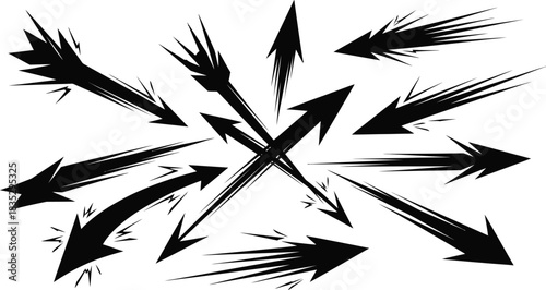 Grunge arrow collection directional elements with textured brush strokes and dynamic movement