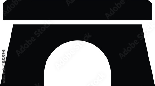 Simple black silhouette of a small bridge with an arched opening on a white background