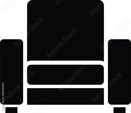 Simple black silhouette of a modern armchair icon on a white background
