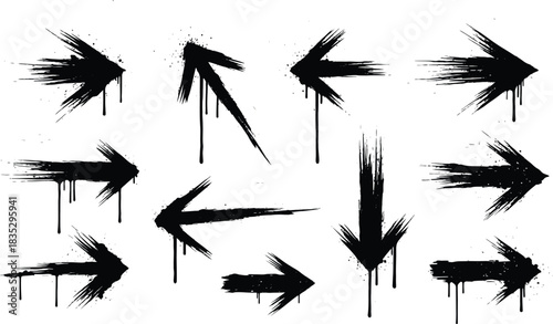 Grunge arrow collection hand drawn directional signs with dripping paint effect