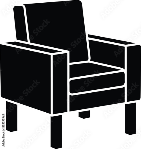 Modern black armchair icon with clean lines and minimalist design on a white background