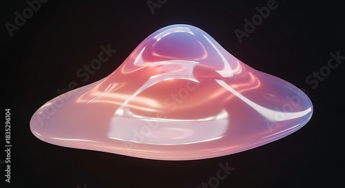 Translucent Gelatinous Blob with Iridescent Pink and Orange Reflections on Black Background abstract