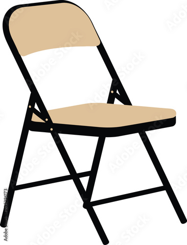 Simple beige folding chair with black metal frame isolated on a white background