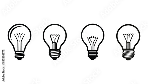 Collection of lightbulb line art vector illustration
