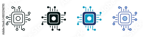 Chip Technology Icon Set Consisting of Multiple Styles Vector Illustration