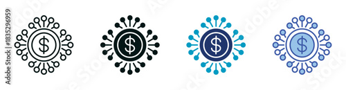 Digital Money Icon Set Consisting of Multiple Styles Vector Illustration
