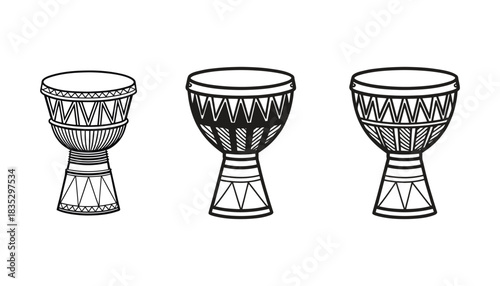 Collection of drums line art vector illustration