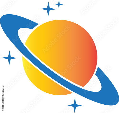 Planet and Saturn icon of space ringed planet symbols, astronomy galaxy elements, flat style, line style gradient vector illustration isolated on transparent background