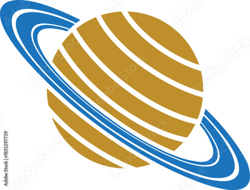 Planet and Saturn icon of space ringed planet symbols, astronomy galaxy elements, flat style, line style gradient vector illustration isolated on transparent background