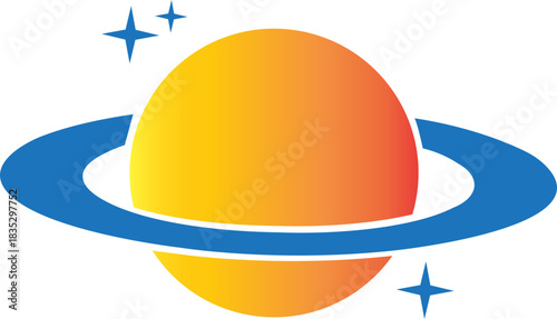 Planet and Saturn icon of space ringed planet symbols, astronomy galaxy elements, flat style, line style gradient vector illustration isolated on transparent background