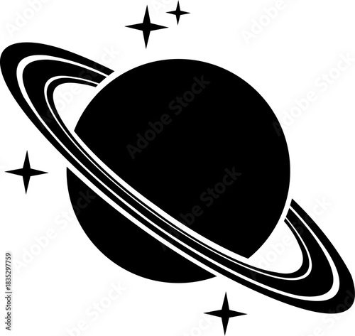 Planet and Saturn icon of space ringed planet symbols, astronomy galaxy elements, flat style, line style gradient vector illustration isolated on transparent background