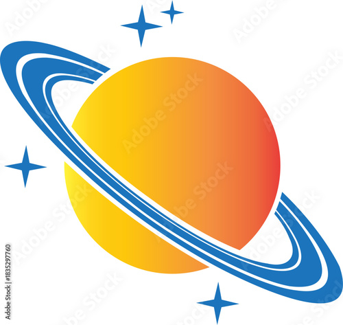 Planet and Saturn icon of space ringed planet symbols, astronomy galaxy elements, flat style, line style gradient vector illustration isolated on transparent background