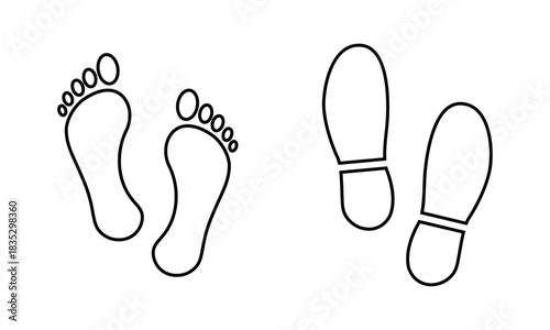 Footprint icons showing bare feet and shoe prints, symbolizing walking, movement, and direction