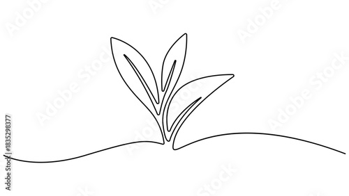 Tea leaf continuous one line drawing. Single one line drawing healthy organic tea leaves for plantation logo identity. Modern continuous Tea leaf in single line draw vector illustration. 