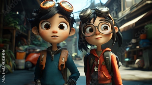 Whimsical Characters Standing Together Outdoors