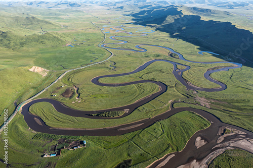 Aerial view of Manzetang Qianwan Wetland in Aba County, Aba Prefecture, Sichuan Province, China