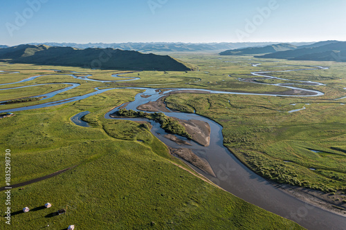 Aerial view of Manzetang Qianwan Wetland in Aba County, Aba Prefecture, Sichuan Province, China