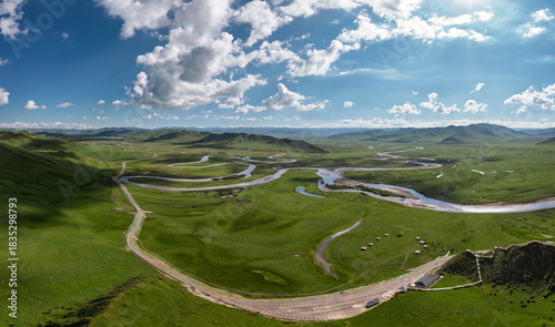 Aerial view of Manzetang Qianwan Wetland in Aba County, Aba Prefecture, Sichuan Province, China