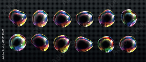 Shining holographic circle objects reflection graphic design vector