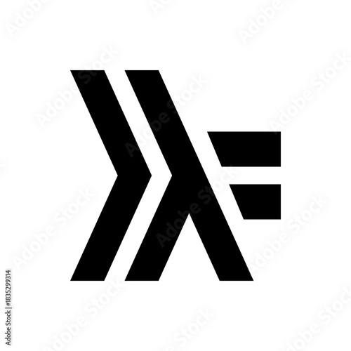 Abstract black logo featuring lambda symbol combined with parallel lines on a white background design