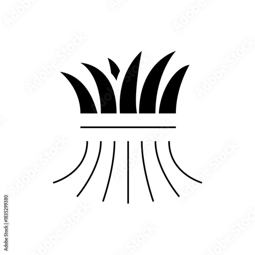 Illustration of a stylized sheaf of wheat or grain with curved stalks and a horizontal band accent